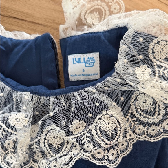 Luli & Me Navy Dress with Ivory Lace - Picture 2 of 4
